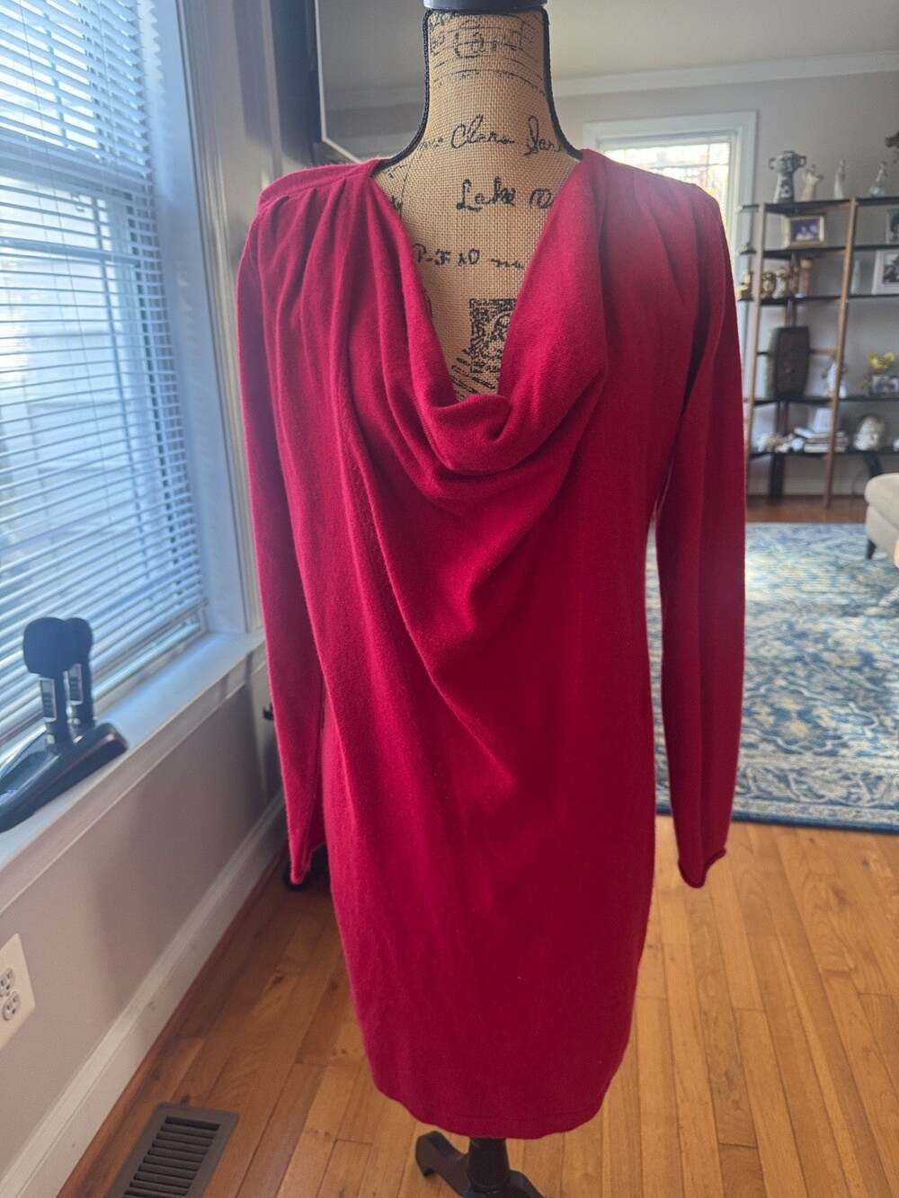 women's 100% Cashmere Draped NECK Detail Knee Length DRESS MED (800